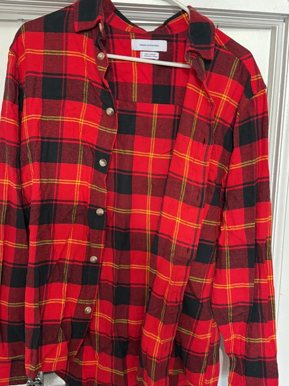 Urban Outfitters Red Black Yellow Plaid Button-Down Shirt